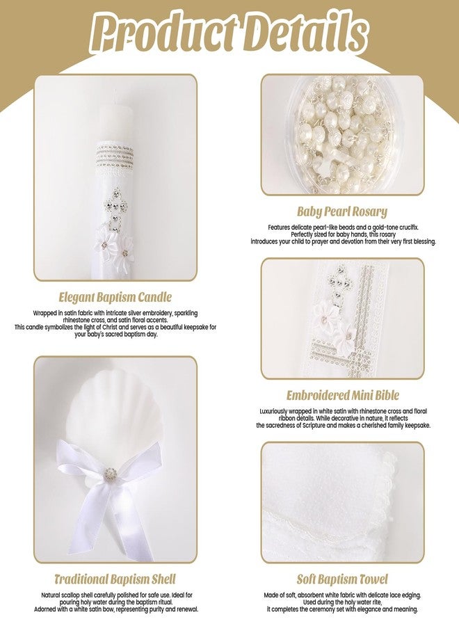 ROTEL 5 PCS Baptism Candle Set for Boys and Girls,White Baptism Kit Candle,Towel,Shell,Rosary &Bible for Baptismal Christening First Communion Gift,Velas para Bautizo De Niño o Niña - Image 3